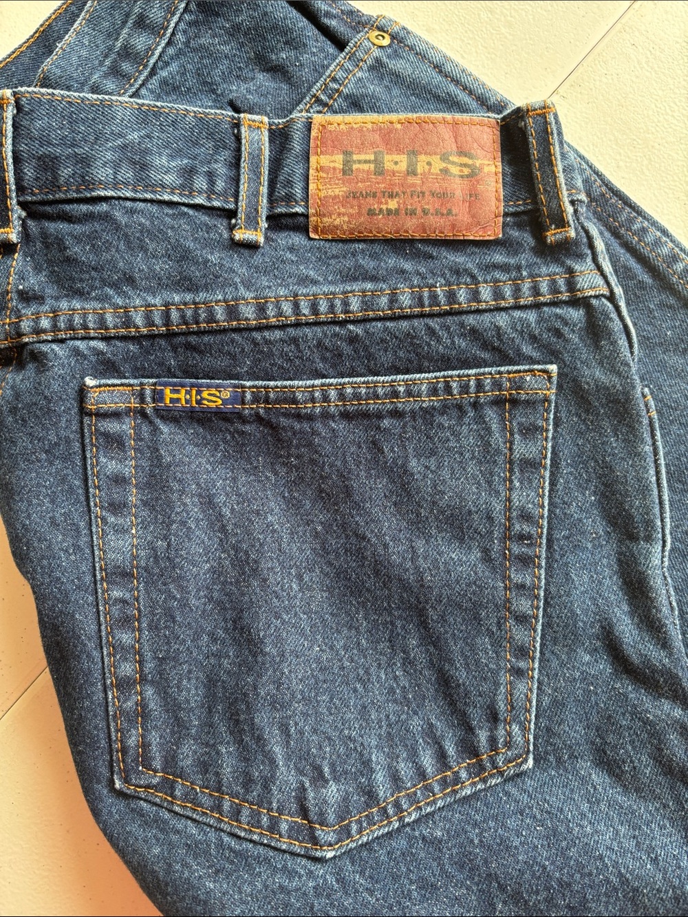H.I.S Men's Straight Leg Jeans in Dark Blue Denim
